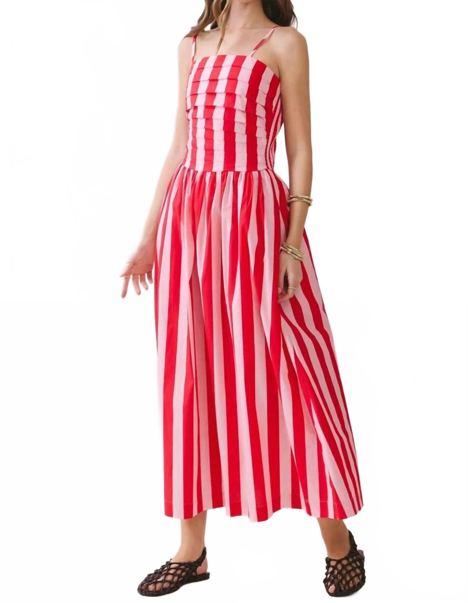 New Tcec Made You Look Stripe Smocked Midi Dress In Red